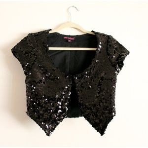 Sequin, crop, tuxedo-like vest/top